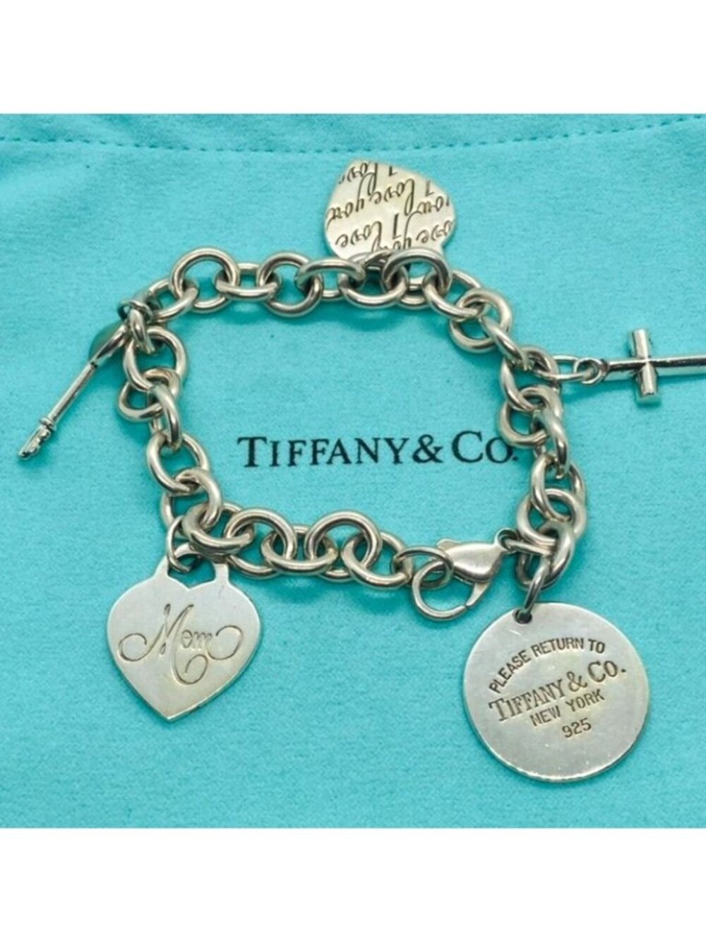 Tiffany & Co Multi Charm Bracelet Sterling Silver 925 Enamel 8.25"